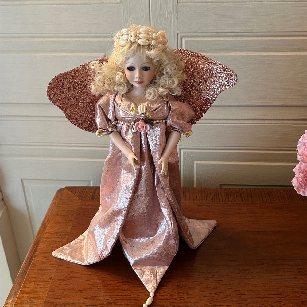 Hand Crafted Porcelain Face Angel Doll Table Decor or Tree Topper